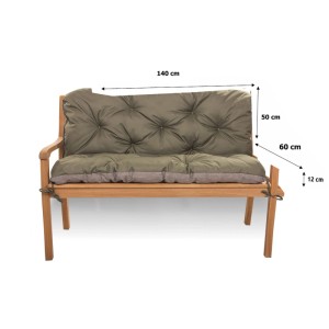 Grüne, gesteppte Bankauflage für 2-Sitzer Gartenbank, 140x60x50cm. Komfortables Outdoor Sitzkissen.