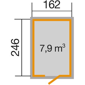 Grundriss Weka Holz-Gartenhaus, unbehandelt, 162x246cm, 7,9 m³ Volumen.