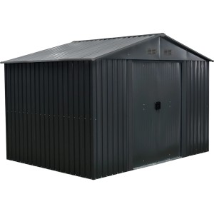 Floraworld Metall-Gerätehaus in Anthrazit, 8,47 m², mit Doppeltür. Ideal zur Aufbewahrung im Garten.
