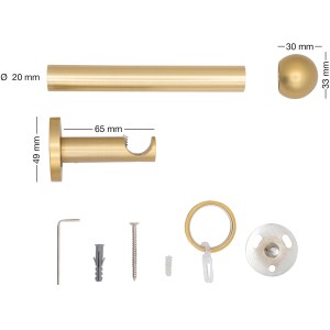 Mydeco Gardinenstange Messing, 100cm, mit Endstück Ball und Zubehör.