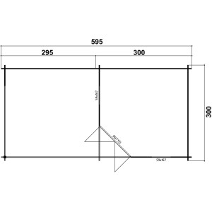 Grundriss Alpholz 5-Eck Gartenhaus Liwa, Walmdach, 575x274 cm, unbehandeltes Holz.