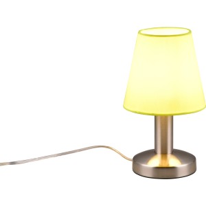 Trio Nachttischlampe Mats II, Nickel matt/grün, Stoffschirm. Tischleuchte für Schlafzimmer.