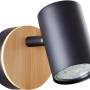Wandspot Niels: Matt-schwarze Lampe mit Holz-Akzent für Innenräume.