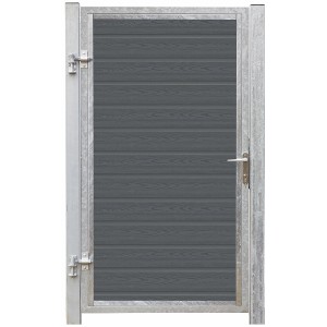WPC Gartentor Artura in Schiefergrau, 115x175 cm, mit Holzstruktur und Metallrahmen.