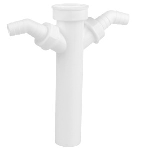 Weißes Kirchhoff Tauchrohr mit zwei 3/4-Zoll-Anschlüssen für 40-mm-Siphon.