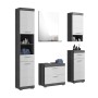 Moderne Badkombination in Weiß-Rauchsilber mit Spiegelschrank, Waschbeckenunterschrank, Hoch- und Hängeschrank.