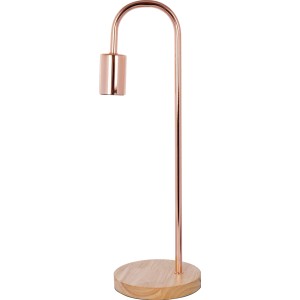 Nachttischlampe Vinara in Rose-Kupfer mit Holzfuß. Moderne Tischleuchte.