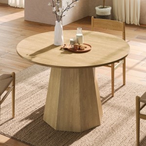 okwish Esstisch Klassisch/Rund für 4-6 Personen Wohnzimmertisch 120 x 120 cm Natur