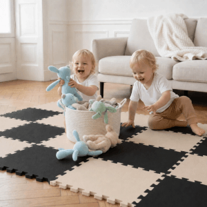 LittleTom Baby & Kinder Puzzlematte 30 x 30 cm 18 Stück Beige & Schwarz