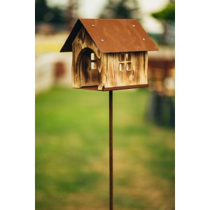 Modernes Vogelhäuschen von Ferrum Art Design, 166 cm hoch, Edelrost-Optik.