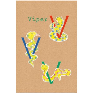 Komar Wandbild ABC Animal V, 30x40 cm, mit gelben Schlangen und bunten Buchstaben.