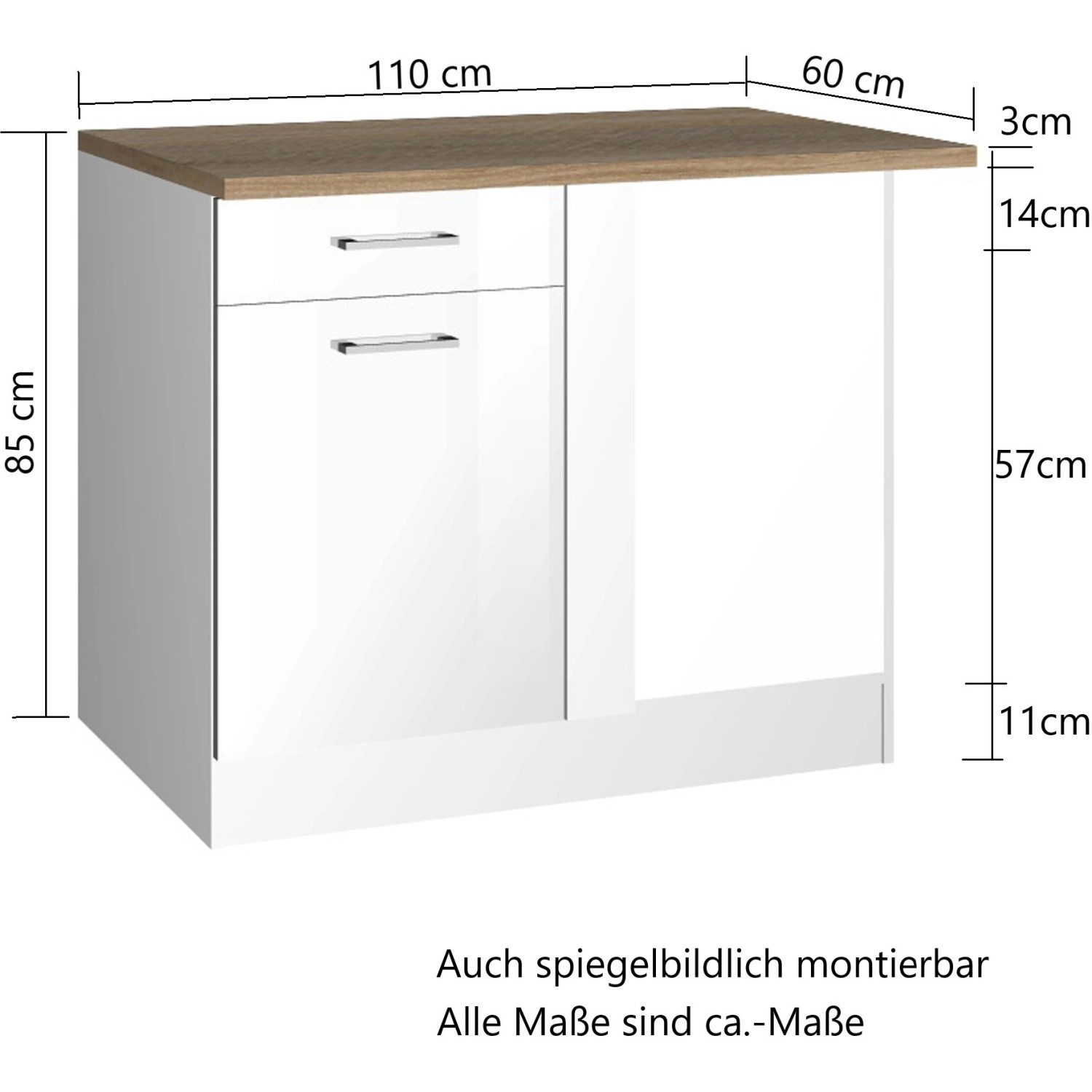 Held cm 110 OBI Möbel Weiß/Weiß Küchen-Eckschrank Mailand Hochglanz kaufen bei