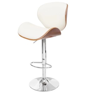 Barhocker Arklow in Walnuss-Optik mit creme Kunstlederbezug und verchromtem Gestell.