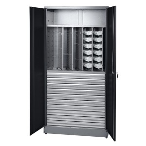 Küpper Materialschrank 2-Türig 10 Schubladen 180 x 91 x 45 cm Schwarz-Hellgrau