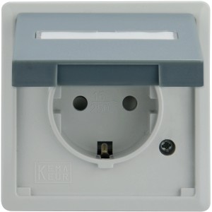 Feuchtraum-Steckdose Vario21, 1-fach, hellgrau-grau, mit Klappdeckel für den Feuchtraumbereich.