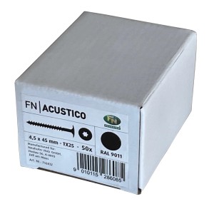 FN Acustico Schrauben, 4,5x45mm, schwarz, TX25, für Akustikpaneele, im Karton.