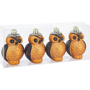 4er-Set Deko-Eulen in Dunkelbraun für den Weihnachtsbaum.