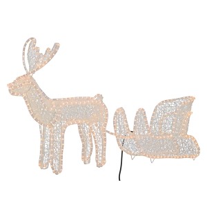 Beleuchtetes 3D Rentier mit Schlitten, 72 cm hoch, für Weihnachtsdekoration im Außenbereich.