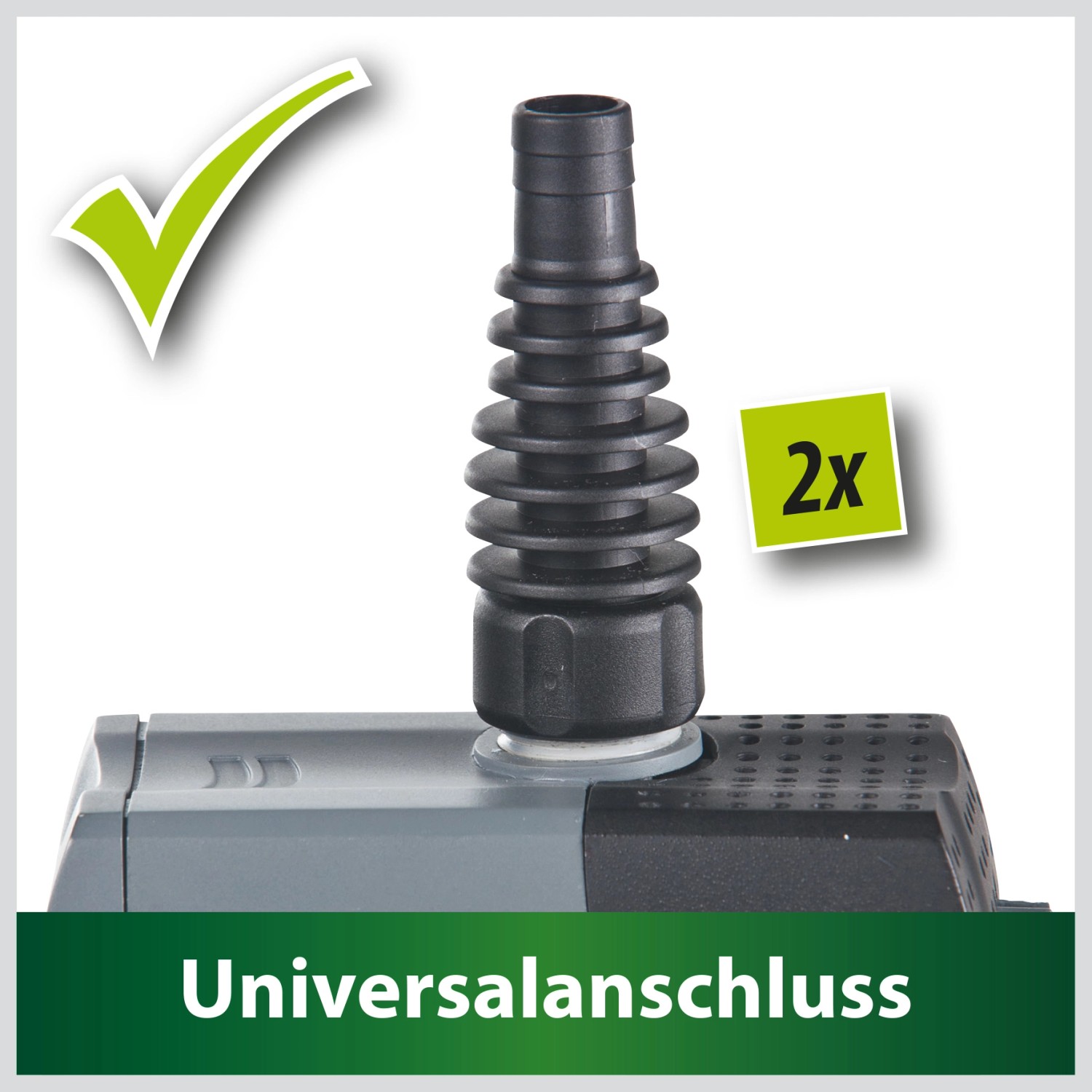 Heissner Aqua Stark Teichpumpe: Detailaufnahme des Universalanschlusses (2 Stück).