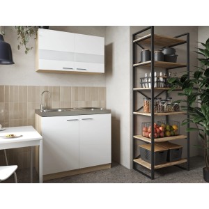 Respekta Küchenmöbel-Set Merle 100 cm Weiß mit Spüle und Oberschrank.