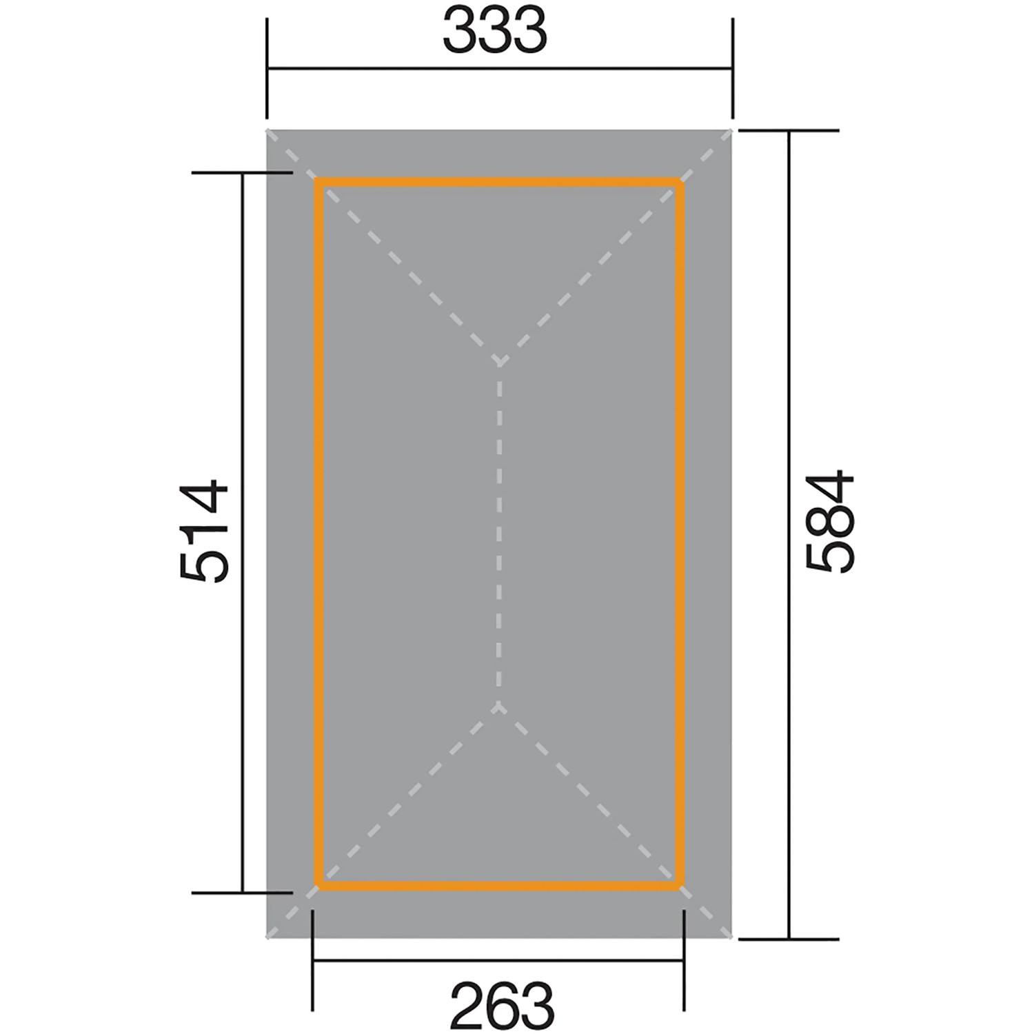 Grundriss Weka Pavillon Gartenoase 651 B, Maße: 333x584 cm, Sockelmaß: 514x263 cm. Ideal als Gartenlaube.
