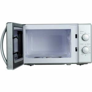 Respekta Einbaumikrowelle Lara mit Glasfront in Schwarz, Tür geöffnet.