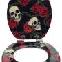 Sanfino WC-Sitz Rose Skull: Toilettendeckel aus Holz mit Absenkautomatik, Totenkopf- und Rosen-Design.