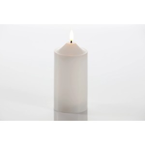 Weiße 3D LED Echtwachs Kerze Vela, 7,5x17,5 cm, mit flackernder Flamme.