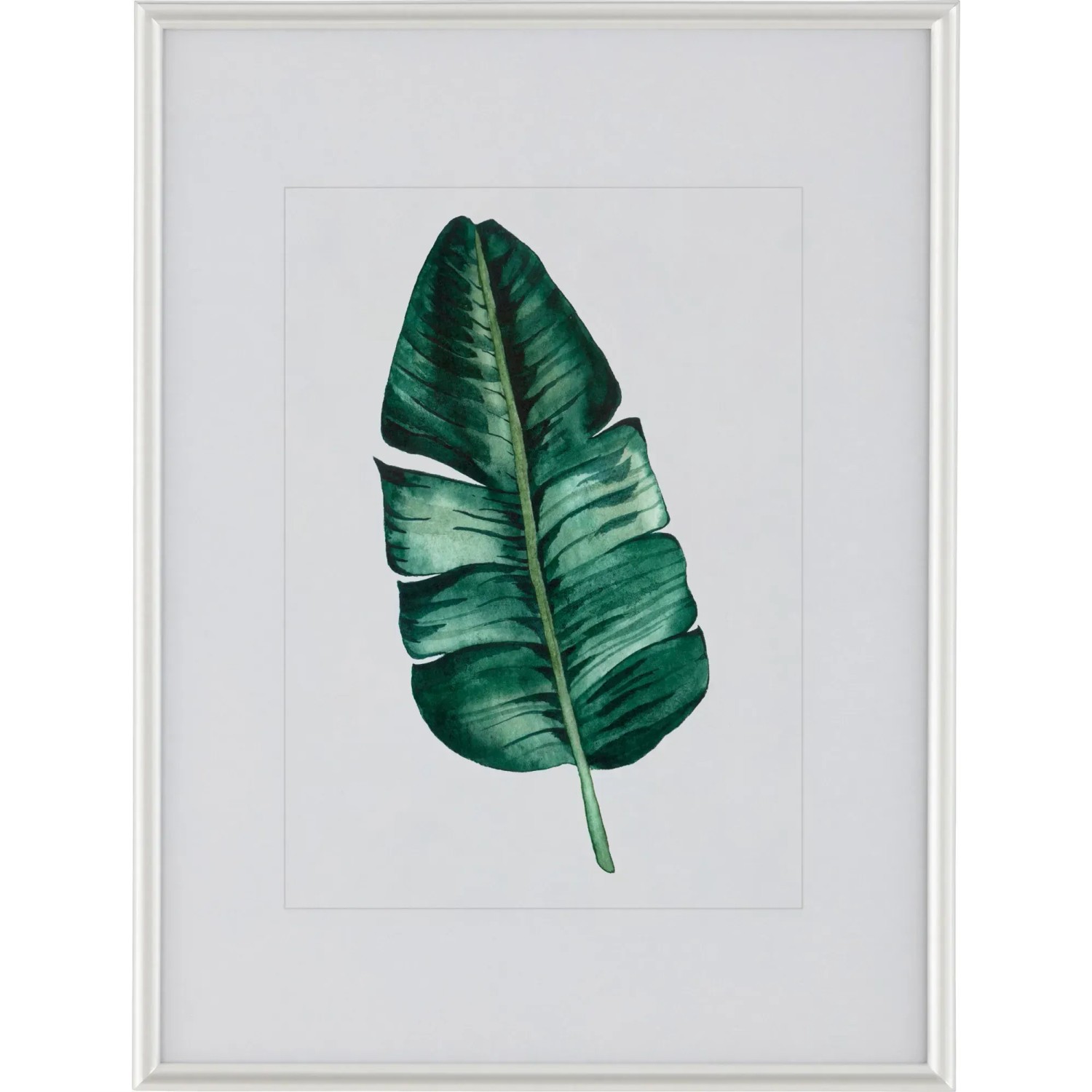 Silberner Kunststoff Bilderrahmen 30x40 cm mit Passepartout und grünem Blatt Motiv.