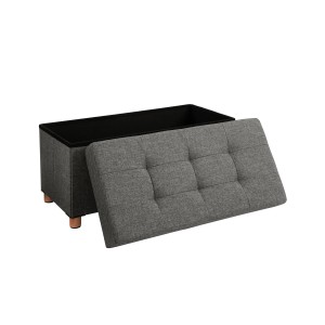 Graue Songmics Sitztruhe mit Stauraum, offener Deckel, gesteppt, 38x76x40 cm.