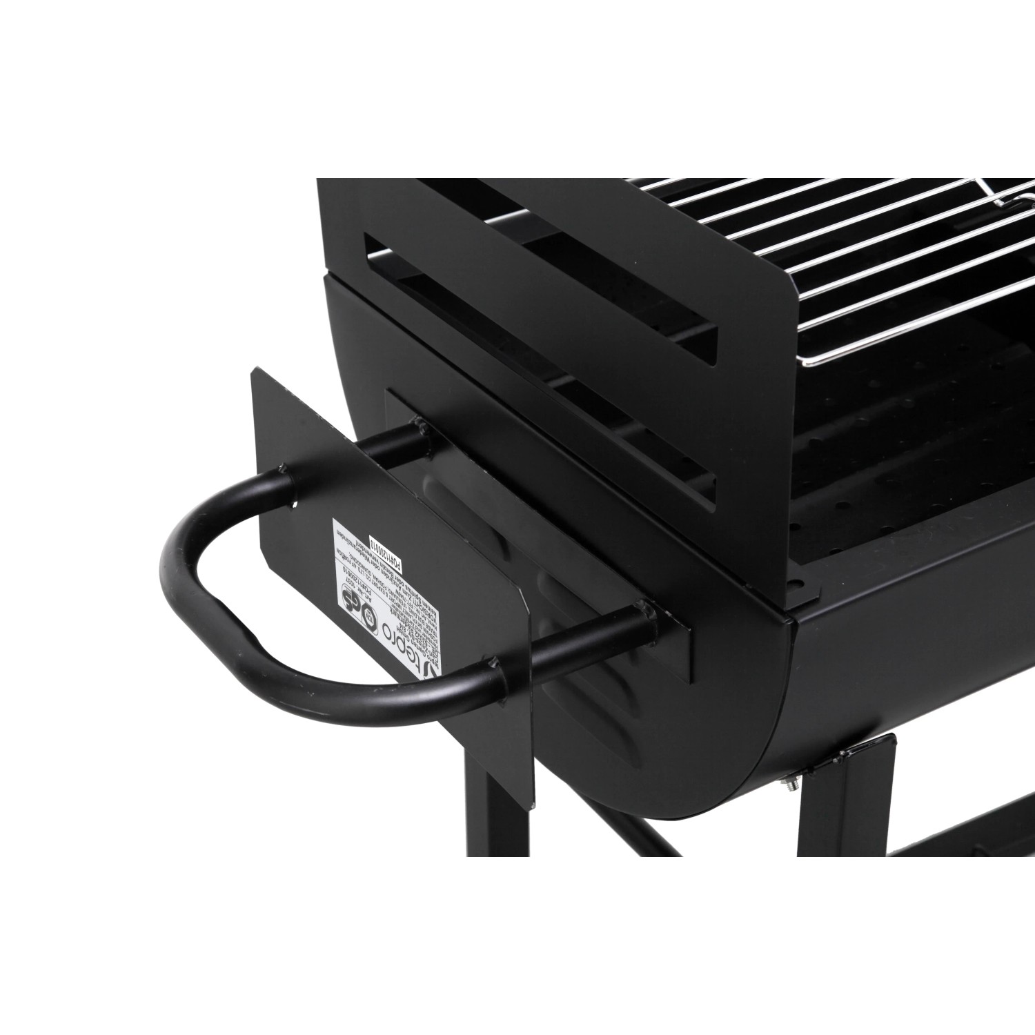 Detailansicht des Tepro Grillfass Detroit Holzkohlegrills, Fokus auf Griff und Windschutz.