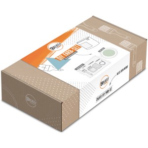 CREATE! by OBI DIY Farb-Set Lorbeer Grün, Karton mit Farbdose, Pinsel, Kreppband und Schleifpapier.