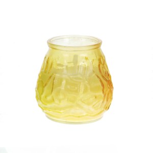 Gelbe Citronella Duftkerze im strukturierten Glas, 140g, für Innen & Außen.