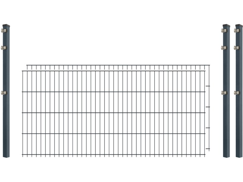 IndustrieZaunset 8/6/8 Doppelstab 2 Matten + 3 Pfosten 250/83 cm