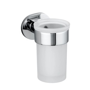Wenko Zahnputzbecherhalter Maribor, silber glänzend, mit satiniertem Glasbecher und UV-Loc® Befestigung.