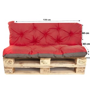 Setgarden Palettenkissen Set, rot, 120x60 cm, Sitz- und Rückenkissen für Palettenmöbel.