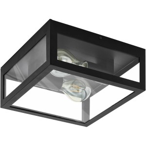 Schwarze Eglo Deckenleuchte Amezola, 2-flammig mit klarem Glas, E27, 40W. Moderne Badlampe.