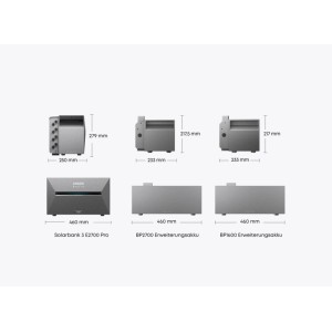 Anker Solix Solarbank 3 Pro, Erweiterungsakku BP2700 und BP1600 mit Maßen. Systemkomponenten für Balkonkraftwerke.