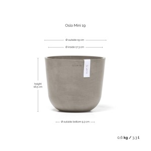 Ecopots Oslo Mini Pflanztopf, braungrau, 19 cm. Skandinavisches Design für Innen- und Außenbereiche.