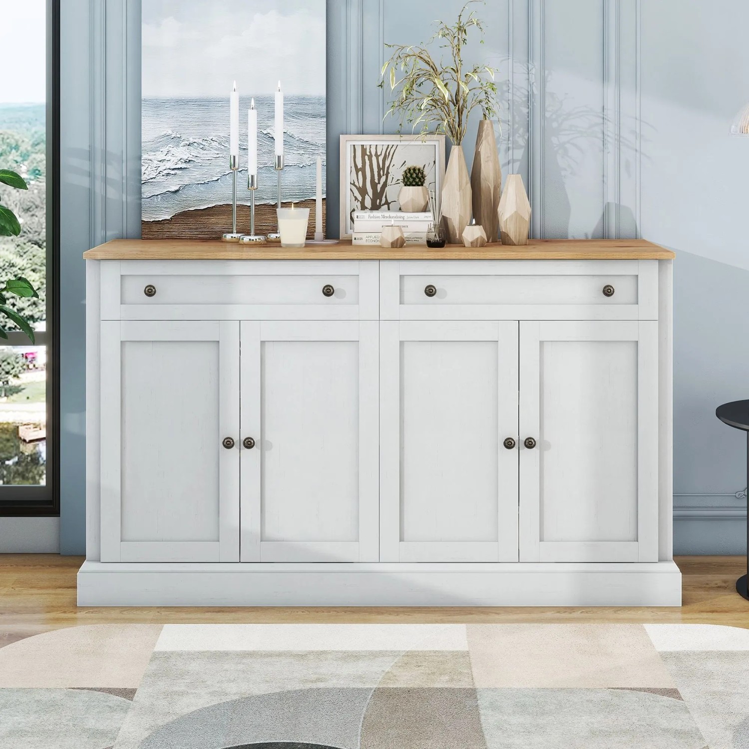 okwish Sideboard mit 4 Türen 2 Schubladen Esszimmer 150x40x86cm Natur_3