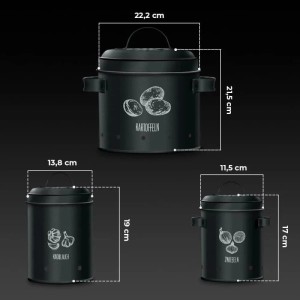 KitchenQuality Kartoffelbox 3er-Set aus Metall mit Schäler und Jutebeutel zur Aufbewahrung von Kartoffeln, Zwiebeln und Knoblauch.