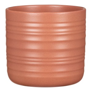 Scheurich Übertopf Cottage, gebranntes Lehmorange, Ø 12 cm, mit horizontaler Rillenstruktur.