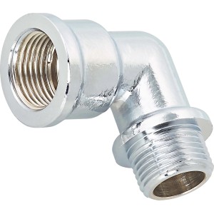 Verchromter Messing Gewinde-Winkel (Rp 3/8 x R 3/8) für Trinkwasser- und Heizungsrohrverlegung.