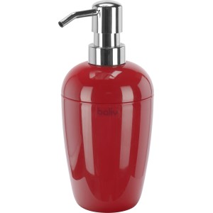 Roter baliv Seifenspender aus Kunststoff mit silbernem Pumpkopf für Bad & Küche.