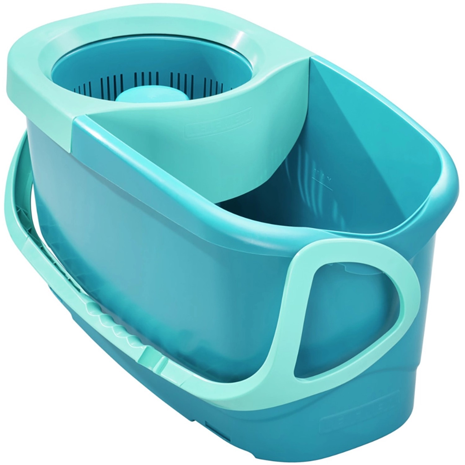 Türkisblauer Leifheit Eimer mit Schleudersieb für Clean Twist Disc Mop Ergo Reinigungsgeräte Set.