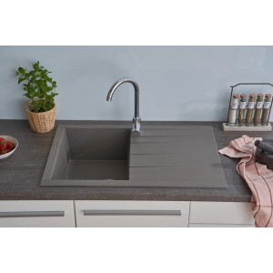 Respekta Einbauspüle Mineralite Houston, 80x50 cm, Betongrau. Granitspüle mit Abtropffläche.