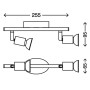 Technische Zeichnung: Briloner LED-Spot Simple, 2-flammig, Maße und Details der schwenkbaren Strahler.