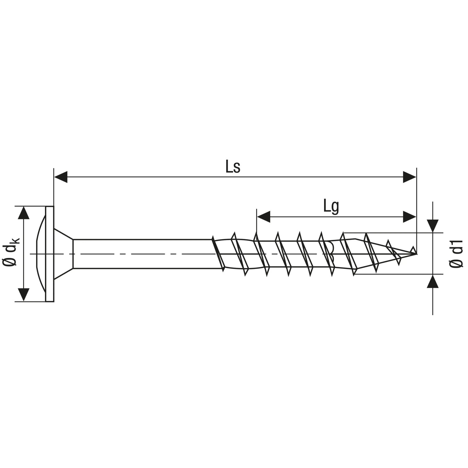 Abbildung einer Spax Hi.Force Tellerkopfschraube (8x260 mm, 12 Stk.) mit Maßangaben.