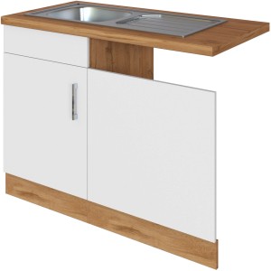 Held Möbel Spülzentrum Sorrento, 110cm, Weiß/Eiche, mit Spüle und Tür.