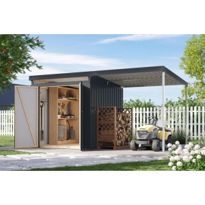 Karibu Metallgerätehaus Neos 2 mit Anbaudach 2 m Anthrazit